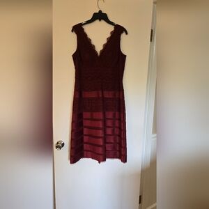 Burgundy Satin & Lace Cocktail Dress
